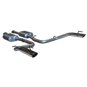 99-04 Ford Mustang Cobra  4.6L DOHC  2.50in Outlet  Super 40 Series Mufflers  3.00in Stainless OEM Style Tips  American Thunder  DOR  Mandrel Bent Tubing 16 Gauge Aluminized Steel