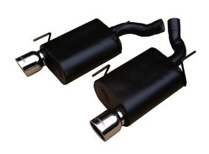 05-10 Ford Mustang GT/GT500/California Special/Cnvtbl (Incl.Conv.) 4.6L/5.4L  5in X 10in mufflers  4.00in Logo Embossed Stainless Tips  Force II  DOR  Mandrel Bent Tubing 16 Gauge Aluminized Steel