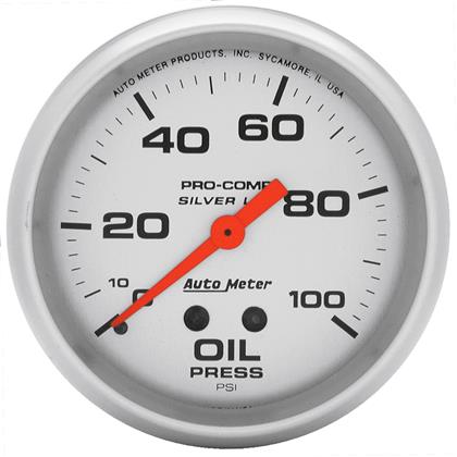 2-5/8" OIL PRESSURE, 0-100 PSI, MECHANICAL, LIQUID FILLED, ULTRA-LITE