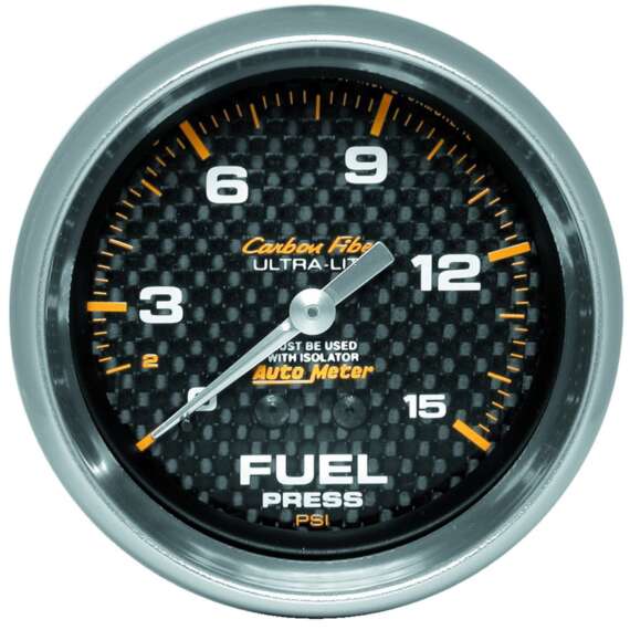 2-5/8" FUEL PRESSURE W/ ISOLATOR, 0-15 PSI, MECHANICAL, CARBON FIBER