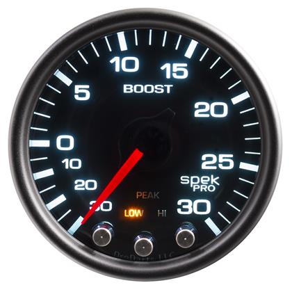 2-1/16" BOOST/VACUUM, 30 IN HG/30 PSI, STEPPER MOTOR, SPEK-PRO, BLACK DIAL, BLACK BEZEL, SMOKED LENS